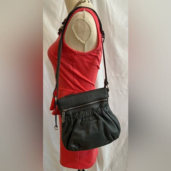 BRIGHTON GRAY LEATHER CROSSBODY SHOULDER BAG PURSE - Picture 2 of 13